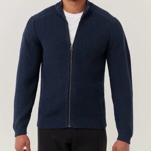 Pact Men's Navy Blue Double Knit Modern Zip Organic Cotton Sweater Large